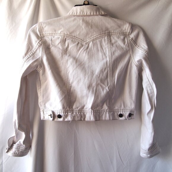 Forever 21 Distressed White Cropped Denim Jacket, Long sleeved, Size L - Picture 6 of 16